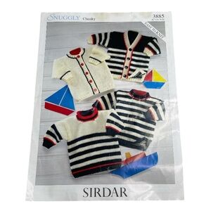 6/$25 Vintage 90s Sirdar Snuggly Chunky Kids Striped Sweater Pattern Sheet